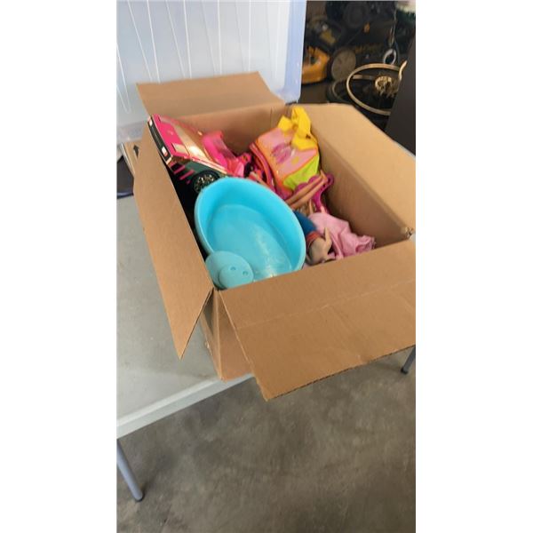 BOX OF BARBIE DOLLS AND BARBIE ACCESSORIES