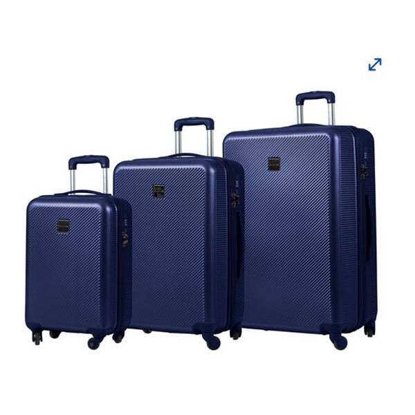 AS NEW CHAMPS ICONIC COLLECTION 3PC CARRY ON LUGGAGE SET - NAVY - RETAIL $799