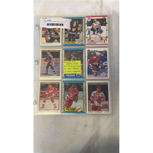 4 PAGES OF NHL HOCKEY; INCLUDING 12 CARDS LEMIEUX, 12 MESSIER, 12 YZERMAN