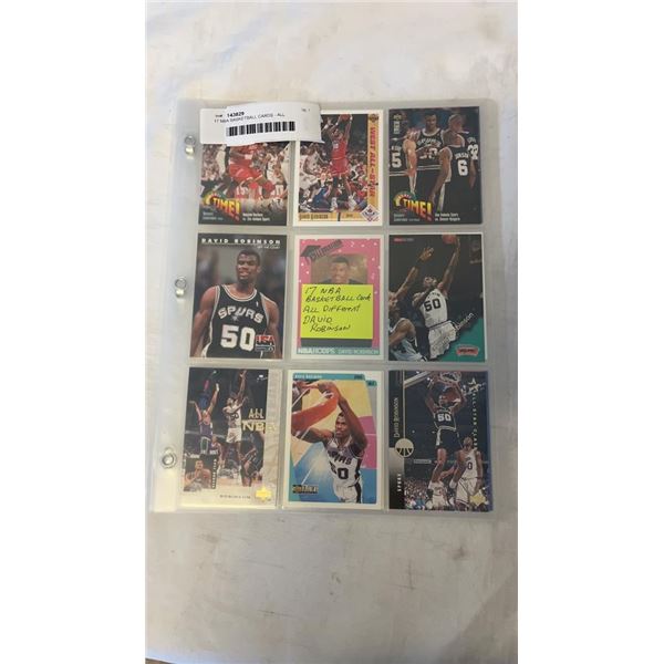 17 NBA BASKETBALL CARDS - ALL DIFFERENT - INCLUDING DAVID ROBINSON