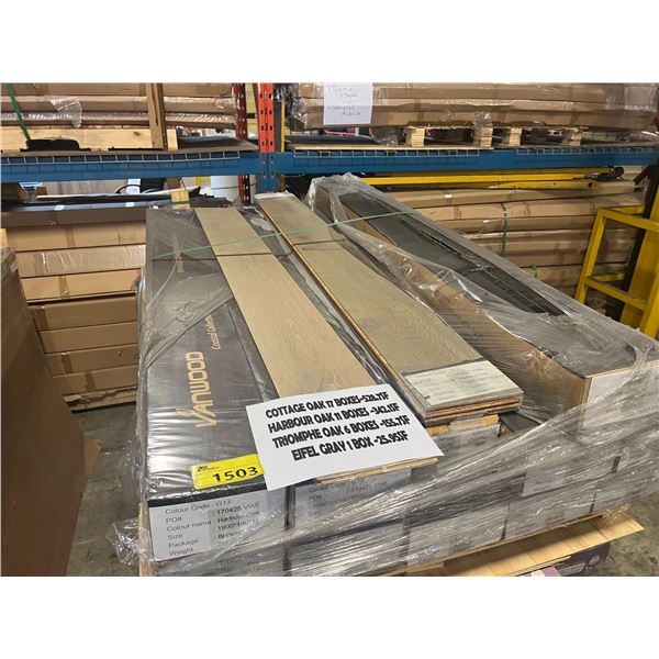 PALLET OF ASSORTED FLOORING; VANWOOD COTTAGE OAK 17 BOXES 528.7 SQ. FT., HARBOUR OAK 11 BOXES 342.1