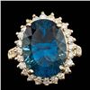 Image 1 : 14k Yellow Gold 12.00ct Topaz 1.20ct Diamond Ring
