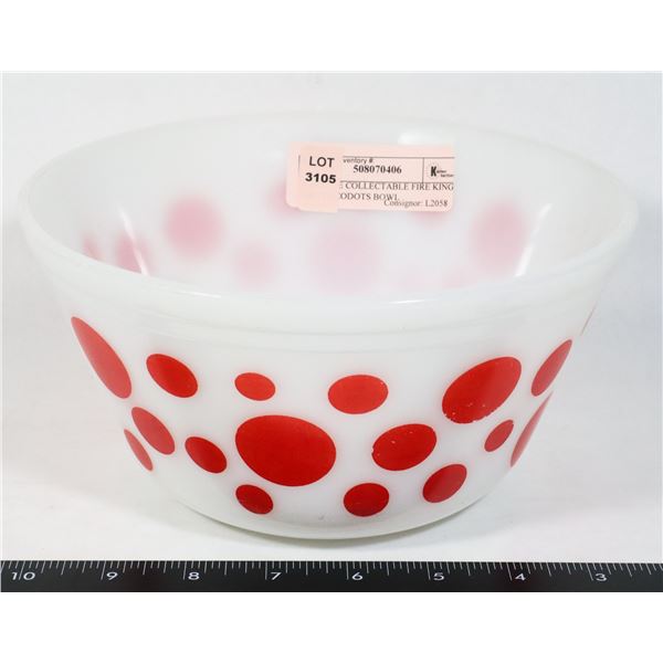 VINTAGE COLLECTABLE FIRE KING RED POCODOTS BOWL