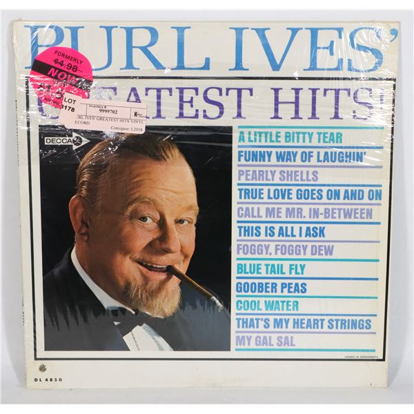 BURL IVES' GREATEST HITS VINYL RECORD