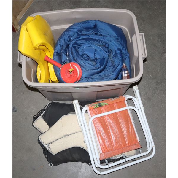 ESTATE BOX OF CAMPING SUPPLIES INCLUDING A