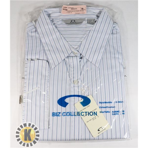 NEW LADIES BLUE STRIPE WORK SHIRT SIZE 14