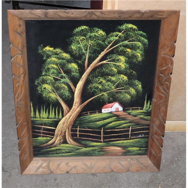 VINTAGE ESTATE FRAMED PAINTED VELVET ART