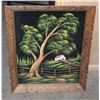 VINTAGE ESTATE FRAMED PAINTED VELVET ART