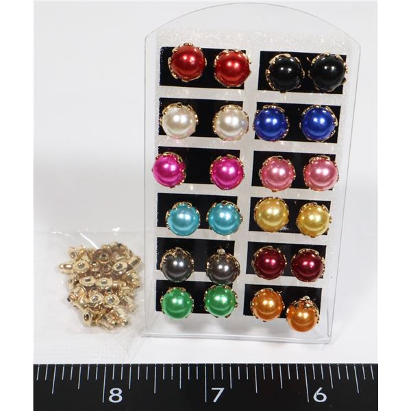 NEW 24PC FAUX PEARL EARRING SET WITH STAND