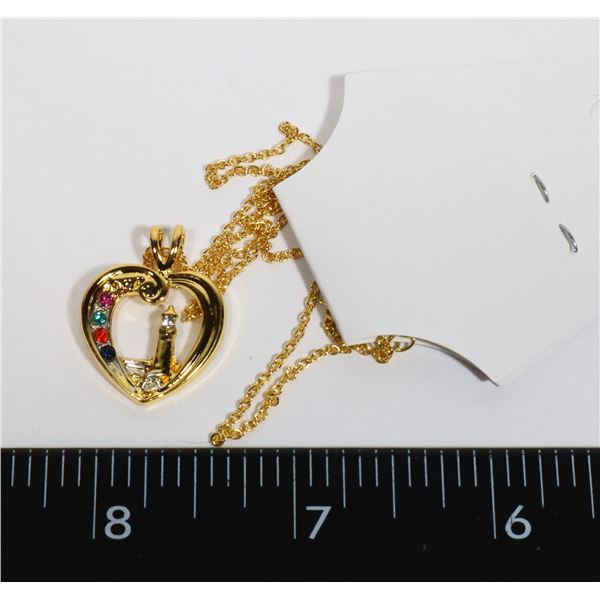 NEW RHINESTONE LIGHT HOUSE THEME PENDANT & CHAIN