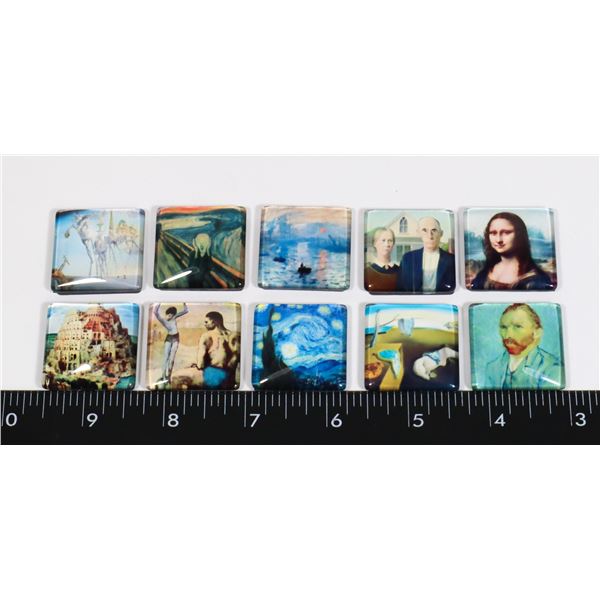 NEW 10 PC ART INSPIRED GLASS MAGNETS
