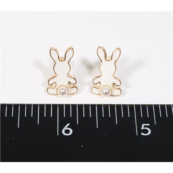 NEW BUNNY STUD EARRINGS FAUX PEARL ACCENT