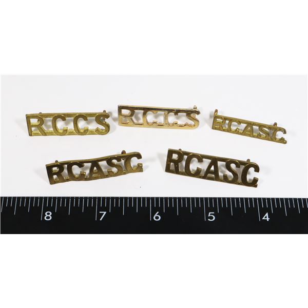 #424 LOT OF 5 MILITARY SHOULDER TITLES RCASC RCCS