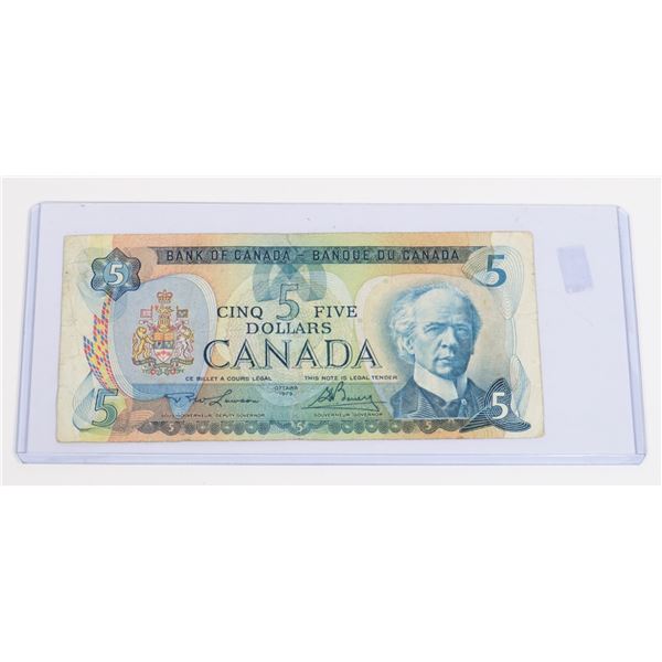 #507 1979 $5 FIVE DOLLARS CANADA PAPER MONEY BILL