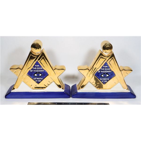 #623 PAIR FREEMASON MASONIC PORCELEN DECANTERS