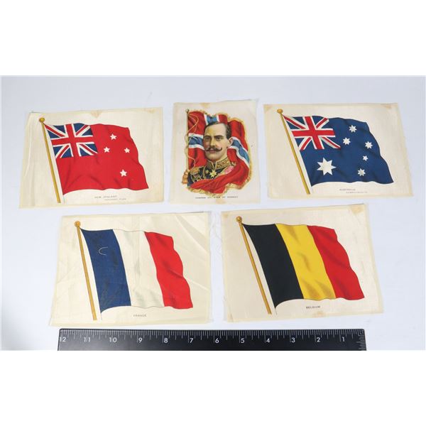 LOT OF 5 SILK CARDS ART ASSORTED COUNTRY FLAGS