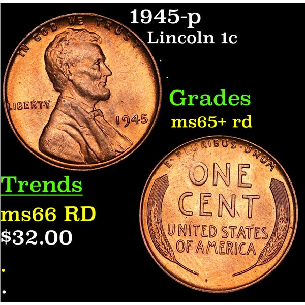 1945-p Lincoln Cent 1c Grades Gem+ Unc RD