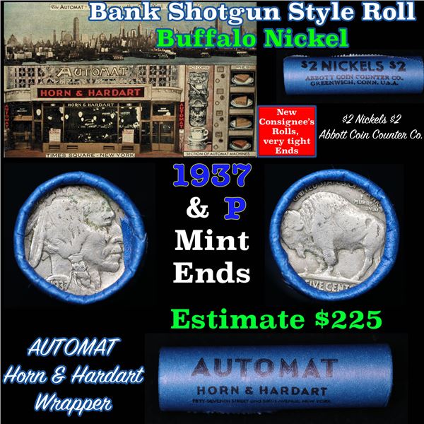 Buffalo Nickel Shotgun Roll in Old Bank Style 'Automat Horn & Hardart, Abbott Coin Counter' Wrapper 