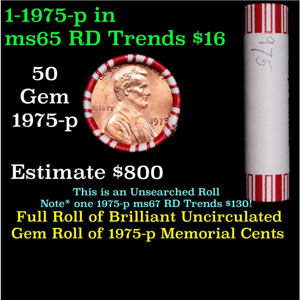 Shotgun Lincoln 1c roll, 1975-p 50 pcs Brandt 50c Wrapper.