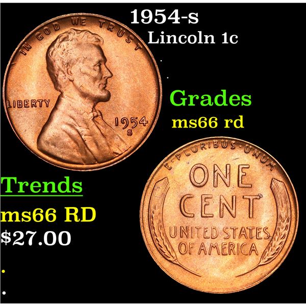 1954-s Lincoln Cent 1c Grades GEM+ Unc RD