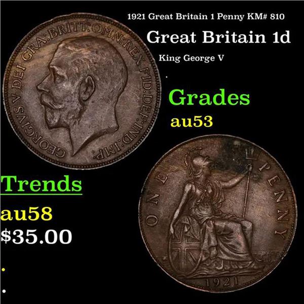 1921 Great Britain 1 Penny KM# 810 Grades Select AU