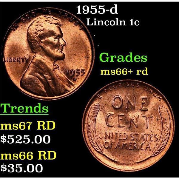 1955-d Lincoln Cent 1c Grades GEM++ RD