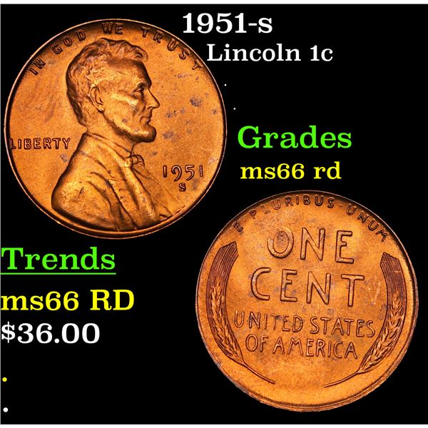1951-s Lincoln Cent 1c Grades GEM+ Unc RD