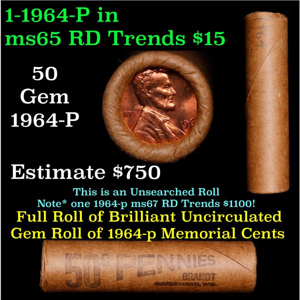 Shotgun Lincoln 1c roll, 1964-p 50 pcs Brandt Wrapper.