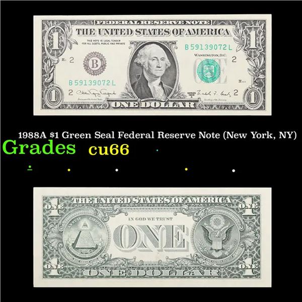 1988A $1 Green Seal Federal Reserve Note (New York, NY) Grades Gem+ CU