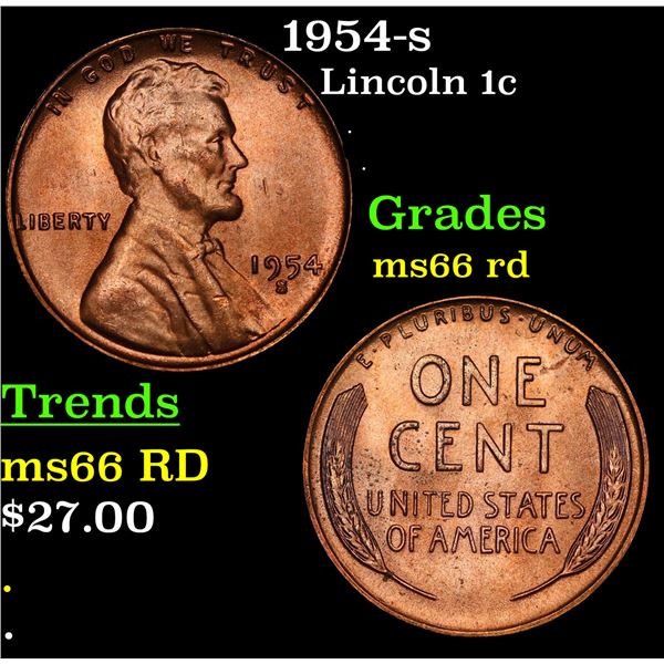 1954-s Lincoln Cent 1c Grades GEM+ Unc RD