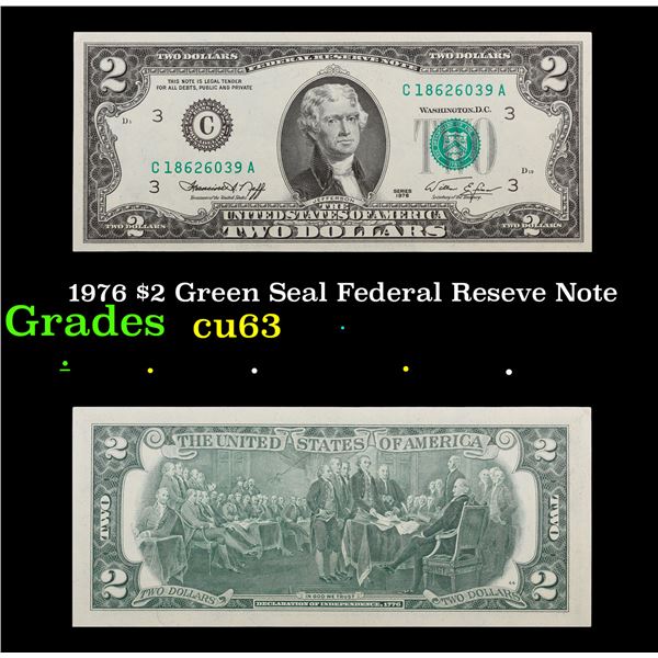1976 $2 Green Seal Federal Reseve Note Grades Select CU