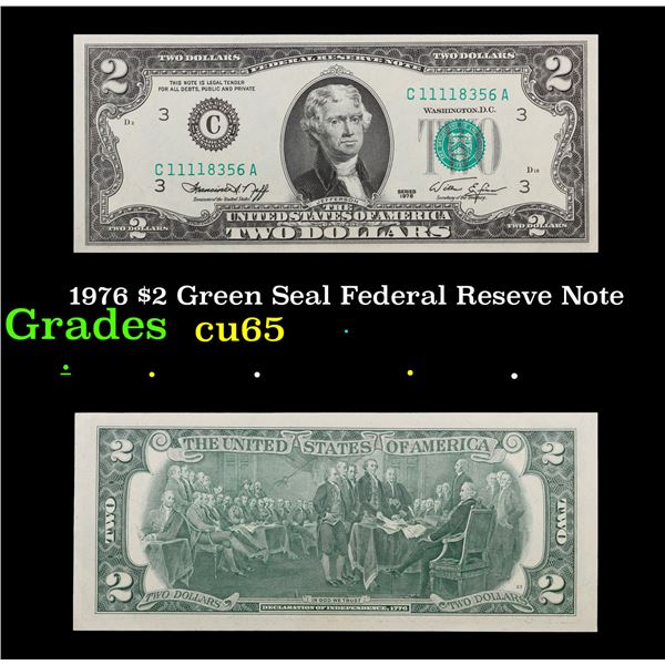 1976 $2 Green Seal Federal Reseve Note Grades Gem CU