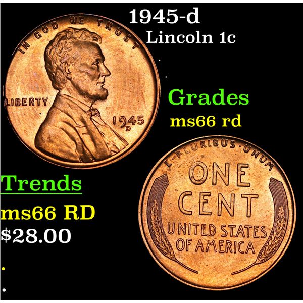 1945-d Lincoln Cent 1c Grades GEM+ Unc RD