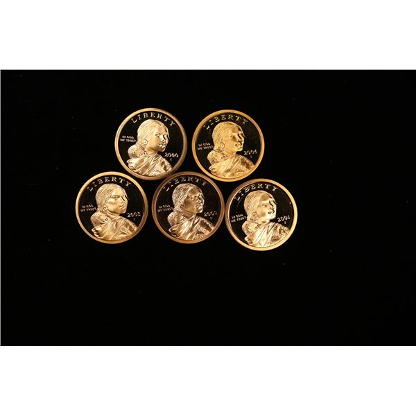Proof Lot of 5x 2000-2004 Sacagawea Dollar Coins, Proof Grades GEM++ Proof Deep Cameo