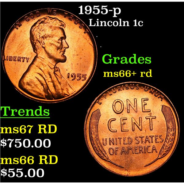 1955-p Lincoln Cent 1c Grades GEM++ RD