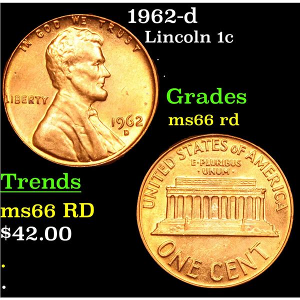 1962-d Lincoln Cent 1c Grades GEM+ Unc RD