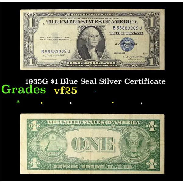 1935G $1 Blue Seal Silver Certificate Grades vf+
