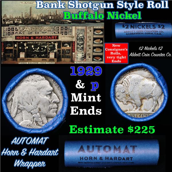 Buffalo Nickel Shotgun Roll in Old Bank Style 'Automat Horn & Hardart, Abbott Coin Counter' Wrapper 