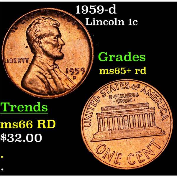 1959-d Lincoln Cent 1c Grades Gem+ Unc RD