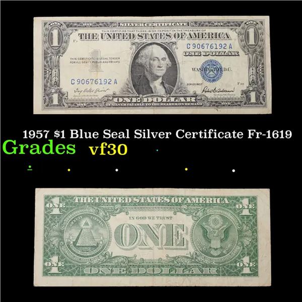 1957 $1 Blue Seal Silver Certificate Fr-1619 Grades vf++