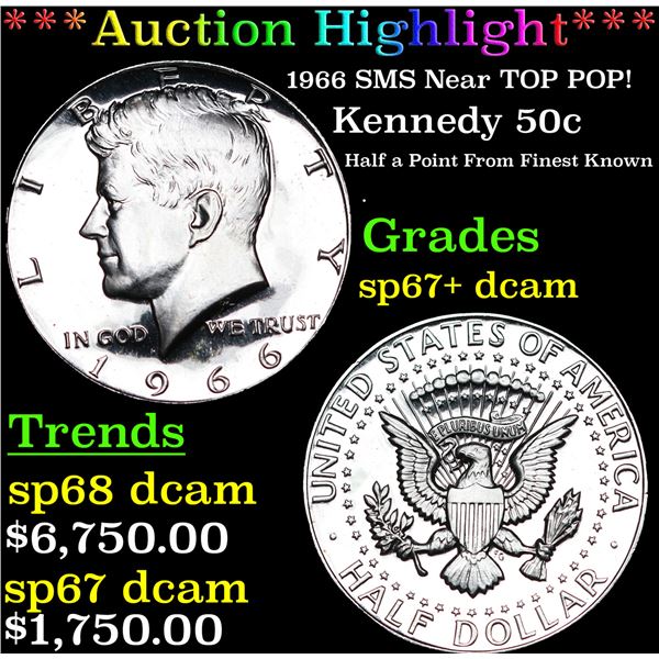 ***Auction Highlight*** 1966 SMS Kennedy Half Dollar Near TOP POP! 50c Graded sp67+ dcam BY USCG (fc