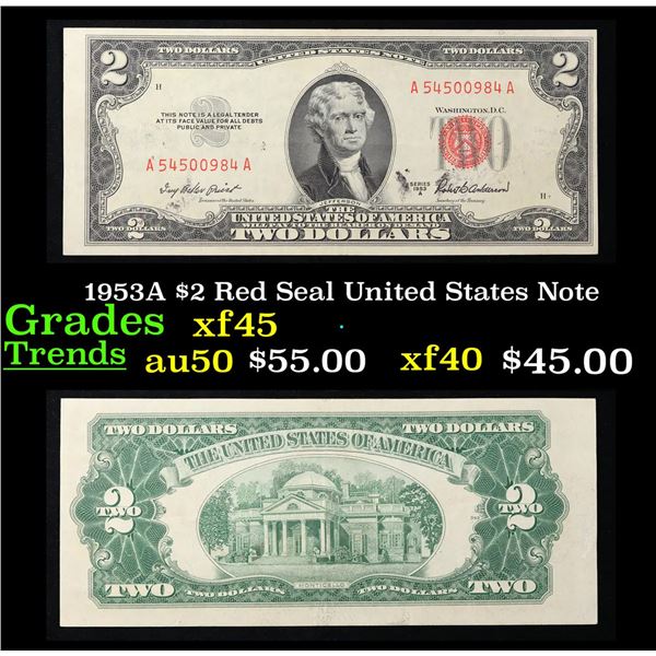 1953A $2 Red Seal United States Note Grades xf+