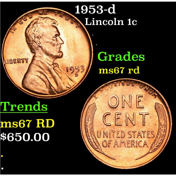1953-d Lincoln Cent 1c Grades GEM++ Unc RD