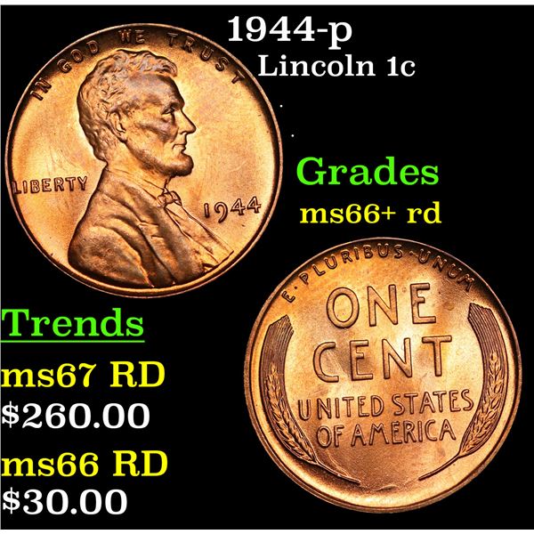 1944-p Lincoln Cent 1c Grades GEM++ RD