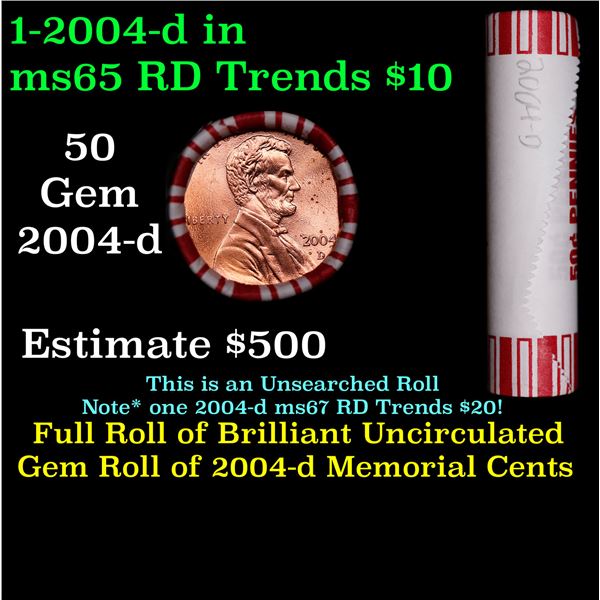 Shotgun Lincoln 1c roll, 2004-d 50 pcs Brandt 50c Wrapper.