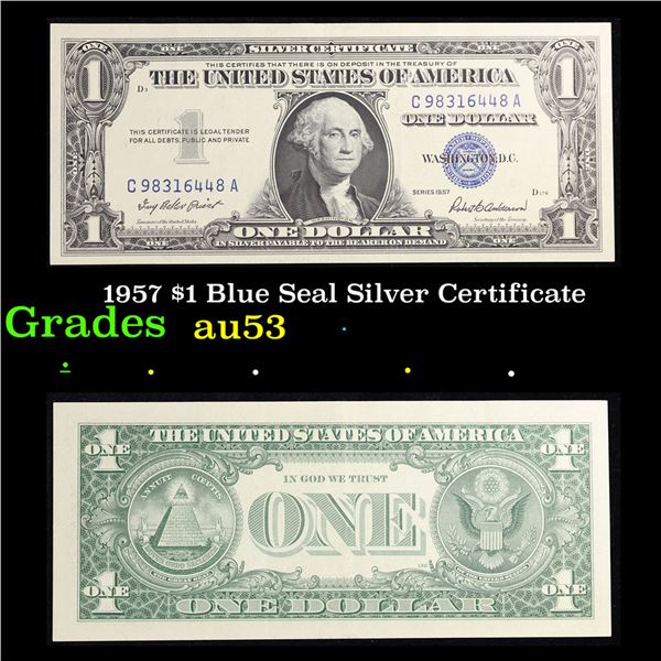 1957 $1 Blue Seal Silver Certificate Grades Select AU