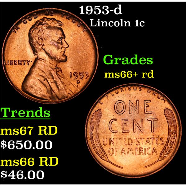 1953-d Lincoln Cent 1c Grades GEM++ RD