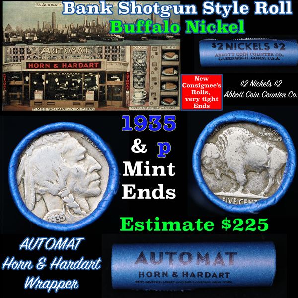 Buffalo Nickel Shotgun Roll in Old Bank Style 'Automat Horn & Hardart, Abbott Coin Counter' Wrapper 