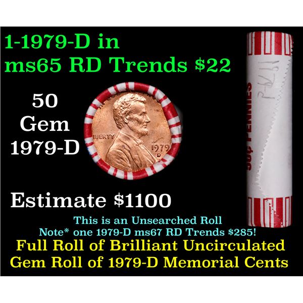 Shotgun Lincoln 1c roll, 1979-d 50 pcs Brandt 50c Wrapper.