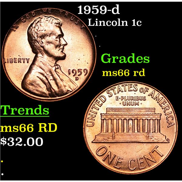 1959-d Lincoln Cent 1c Grades GEM+ Unc RD